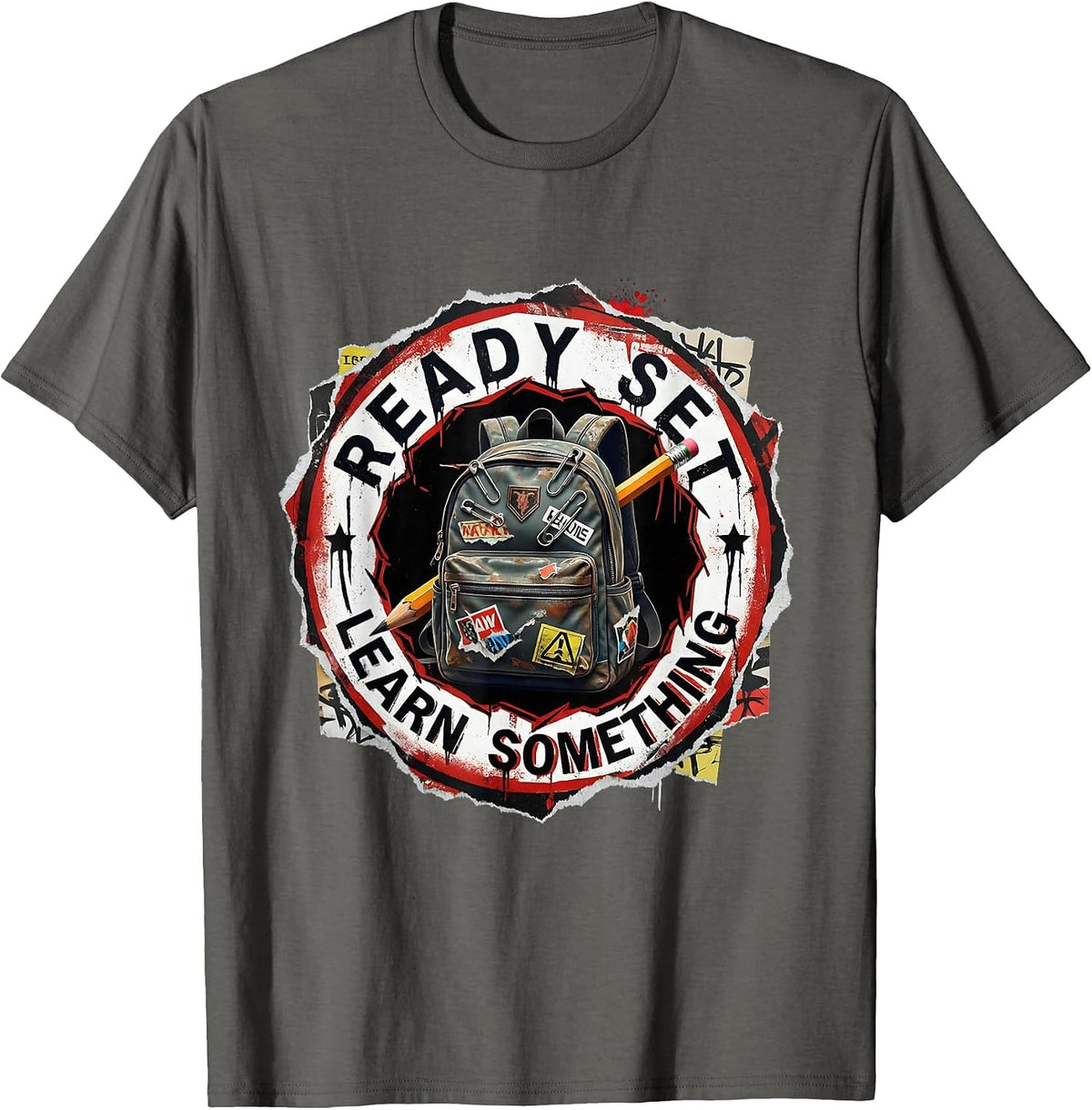 Ready Set Learn Something Back to School Design T-Shirt - Asphalt Grey