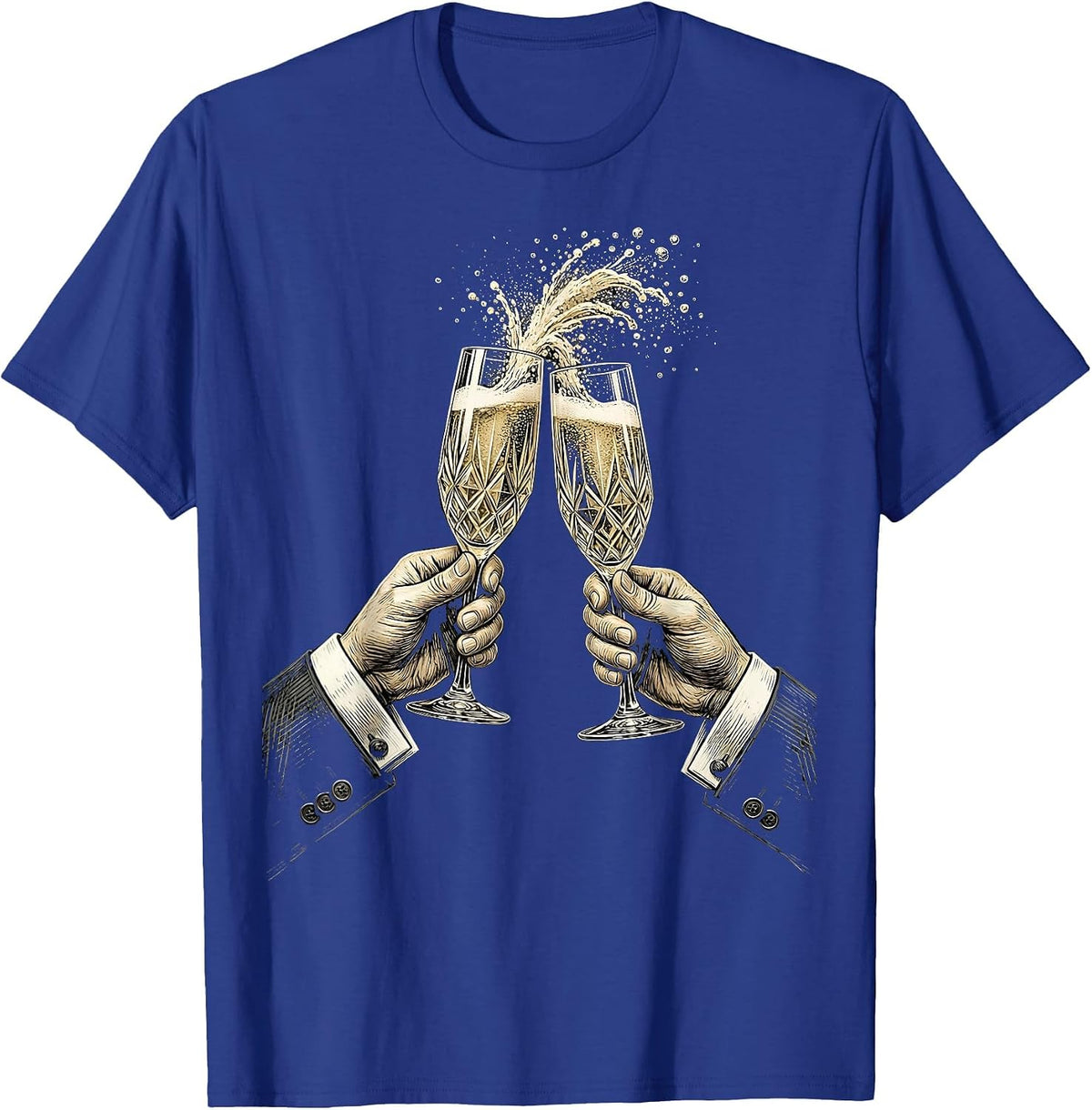 Men's Tuxedo Champagne Toast Graphic Tee T-Shirt - Royal Blue