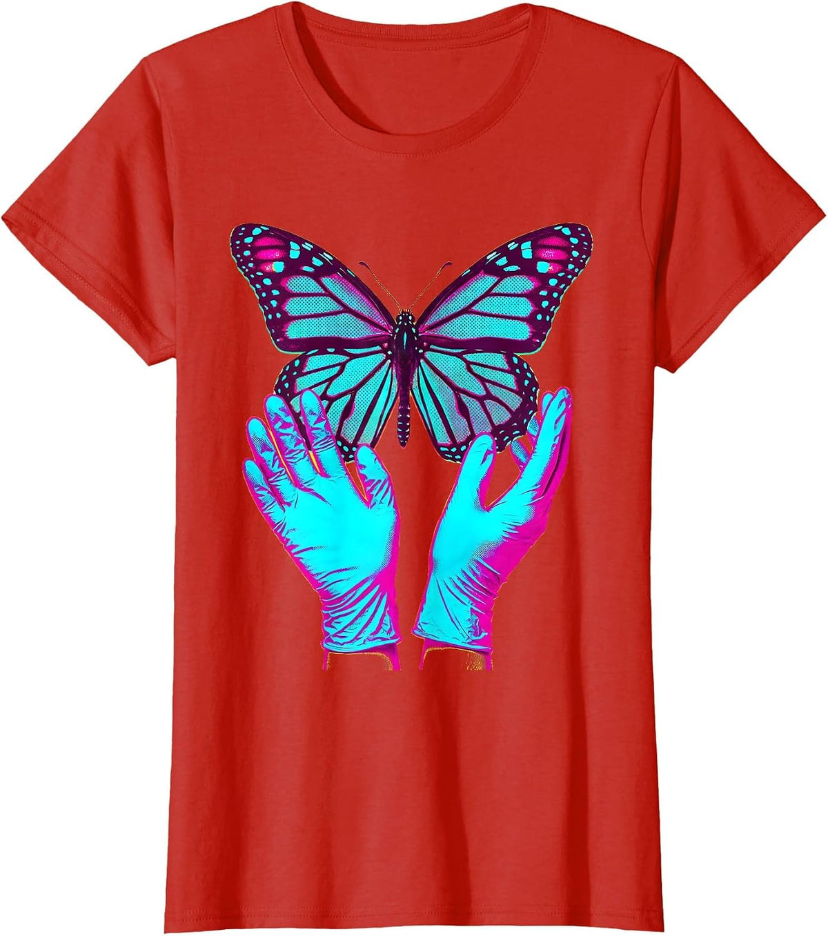 Nurse Surgical Gloves Butterfly Graphic Tee T-Shirt - Red