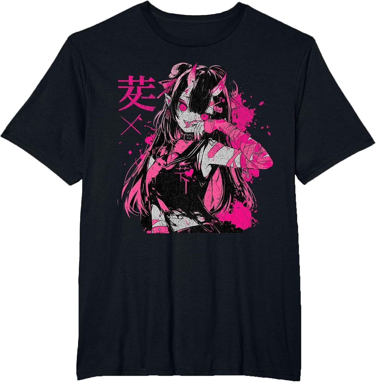 Goth Grunge Demon Anime Girl Waifu Horror Alt Aesthetic T-Shirt - Black