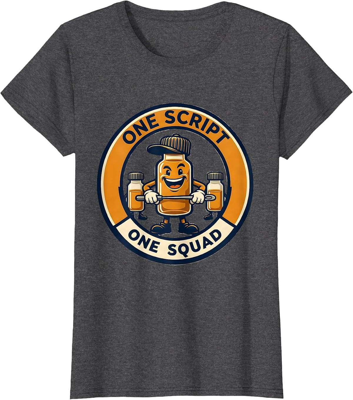 Women's One Script One Squad Cute Pharmacy Tech Squad Humor T-Shirt - Dark Heather Grey