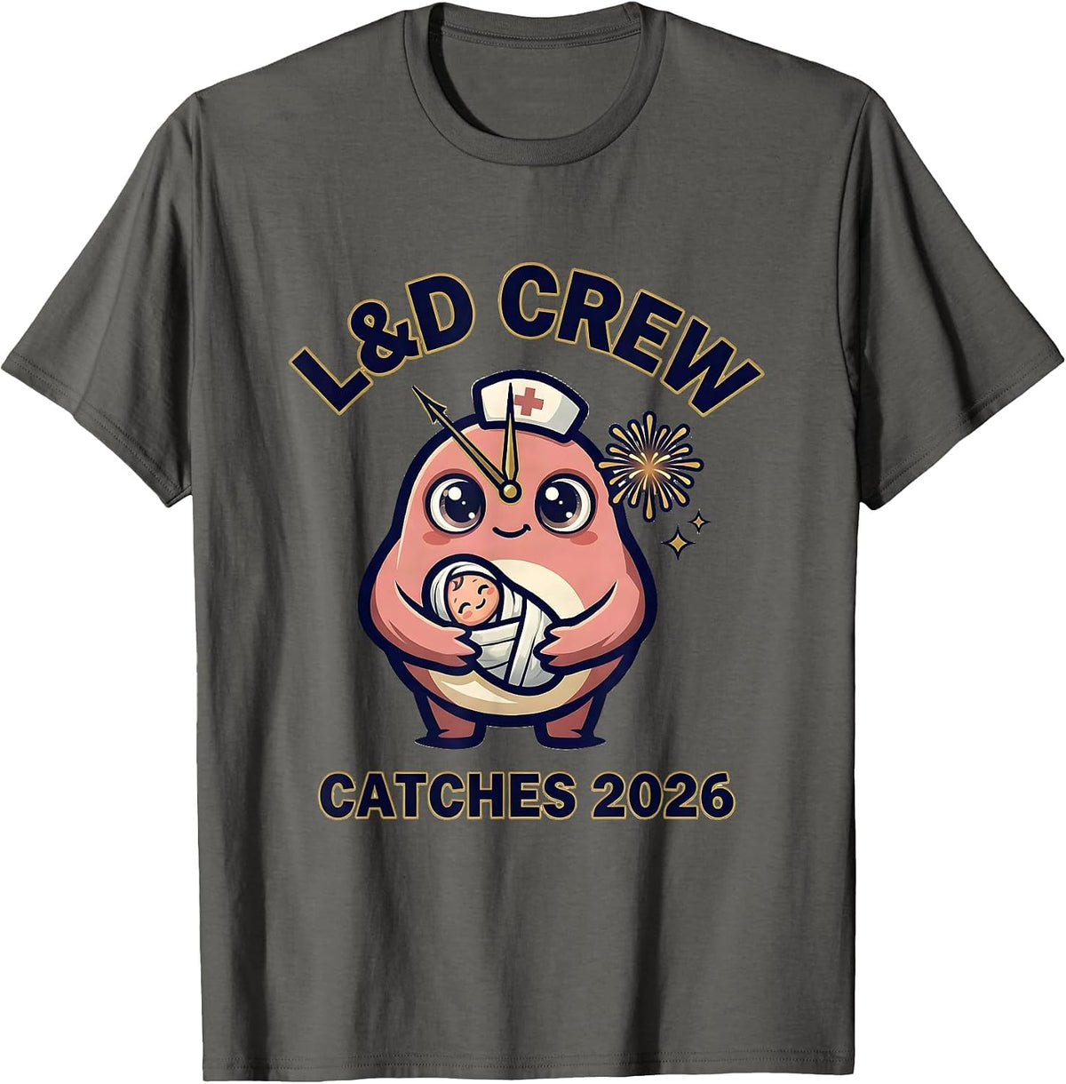 Men's L&D Crew Catches 2026 New Years Eve Nurse Crew Party ICU ER T-Shirt - Asphalt Grey