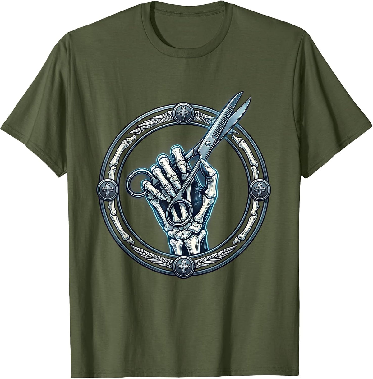 Men's X-Ray Hand Surgical Scissors Medical Assistant T-Shirt - Olive Green