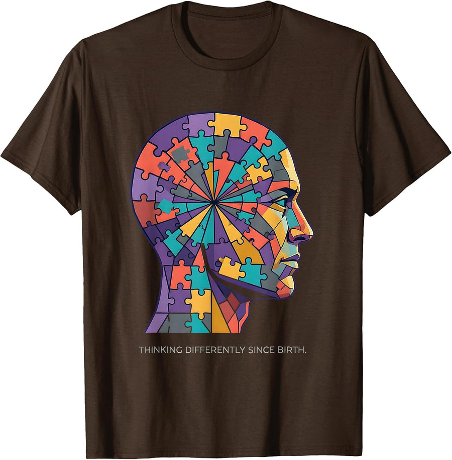 Thinking Differently Since Birth Neurodiversity Design T-Shirt - Brown