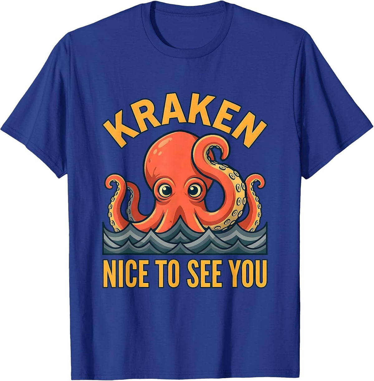 Men's Kraken Nice To See You Vintage Sea Monster Octopus Lover T-Shirt - Royal Blue