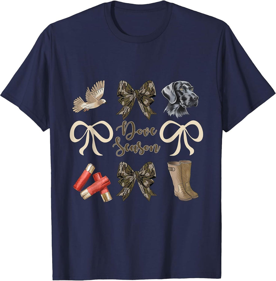 Camo Bow Coquette Dove Season Hunting Dove Hunter Hunt Girl T-Shirt - Navy Blue