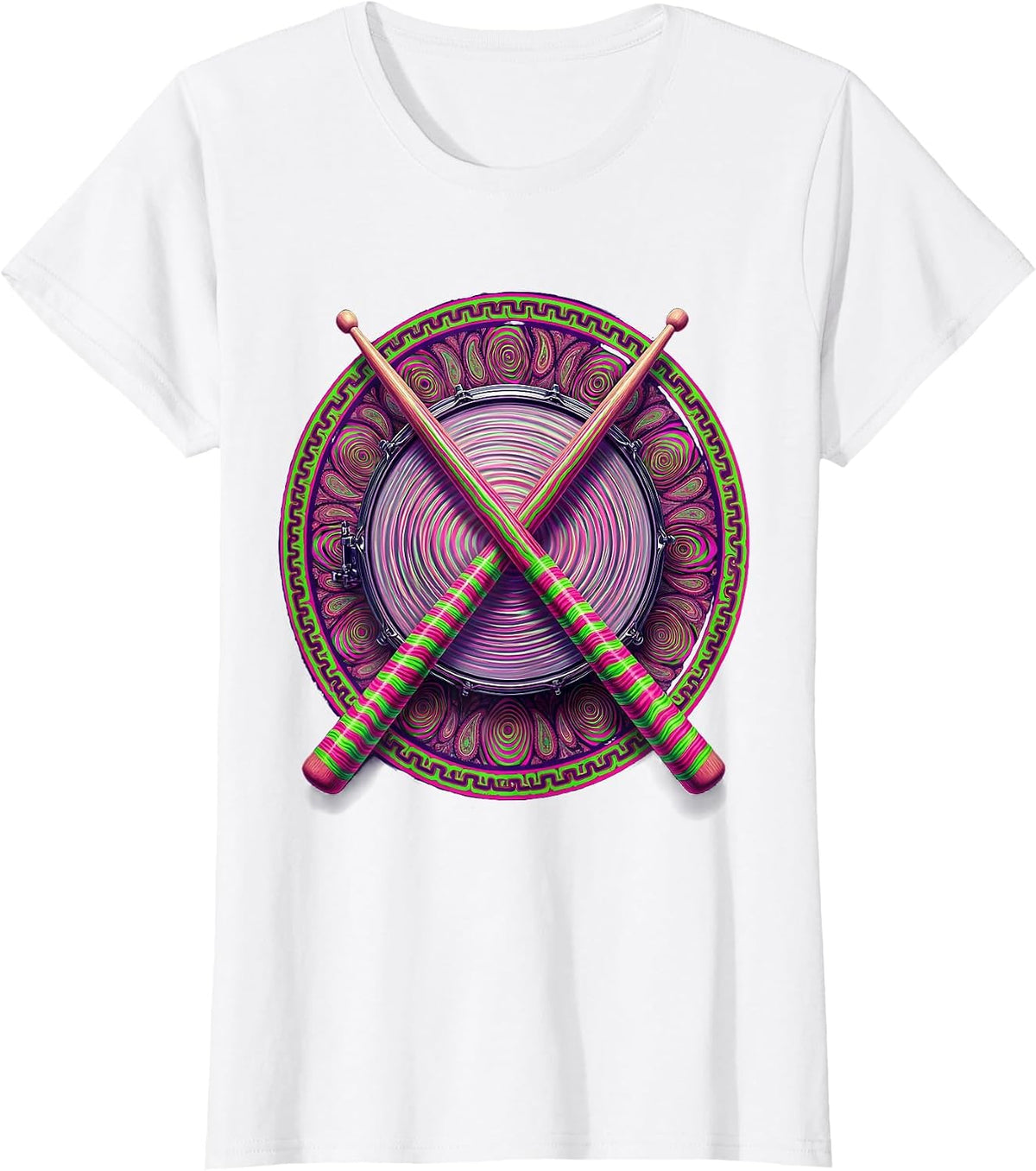 Women's Crossed Drumsticks Snare Drum Percussion Graphic T-Shirt - White
