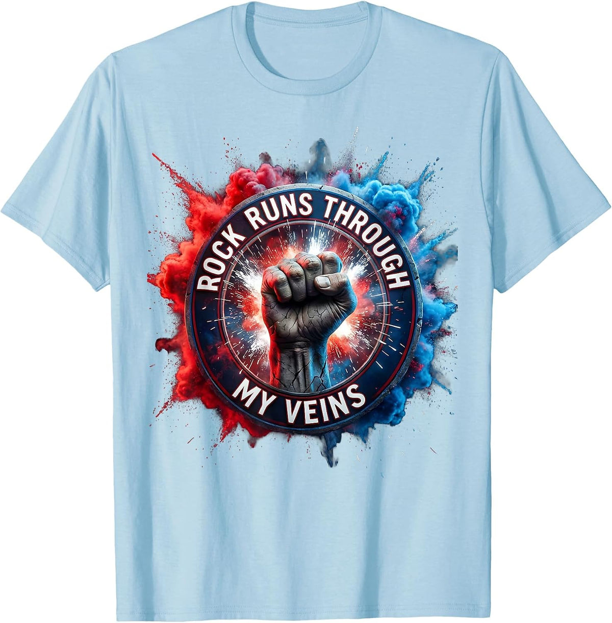 Men's Rock Runs Through My Veins Music Lover Design T-Shirt - Baby Blue