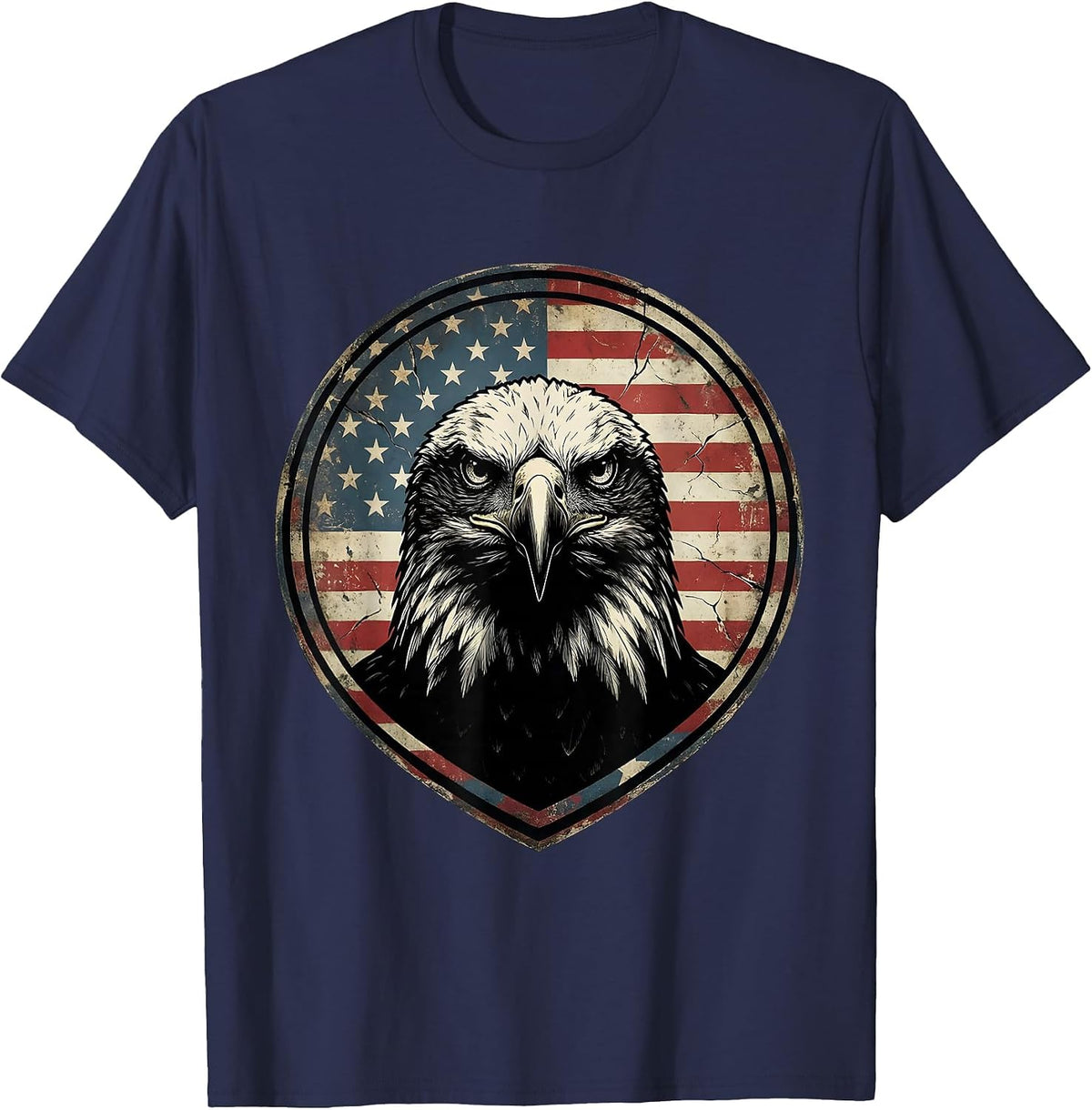 Bald Eagle American Flag Patriotic Graphic T-Shirt - Navy Blue