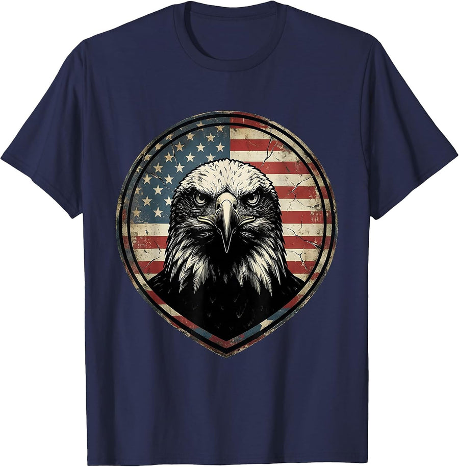 Bald Eagle American Flag Patriotic Graphic T-Shirt - Navy Blue