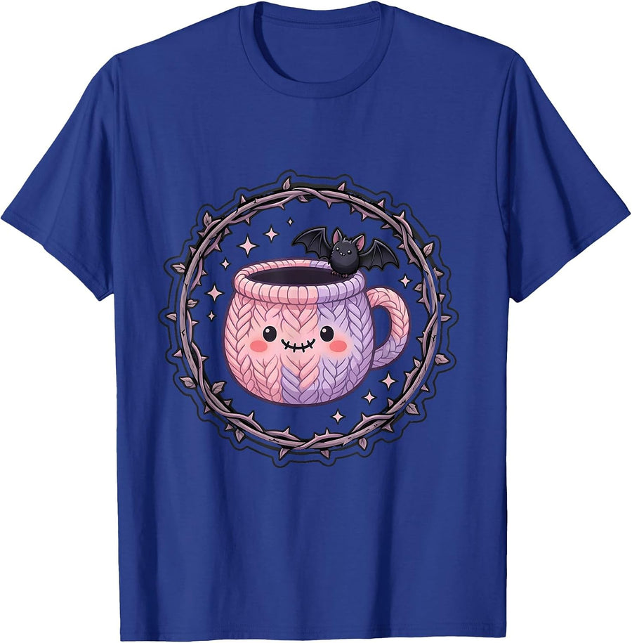 Cozy October Knit Sweater and Mug Illustration T-Shirt - Royal Blue