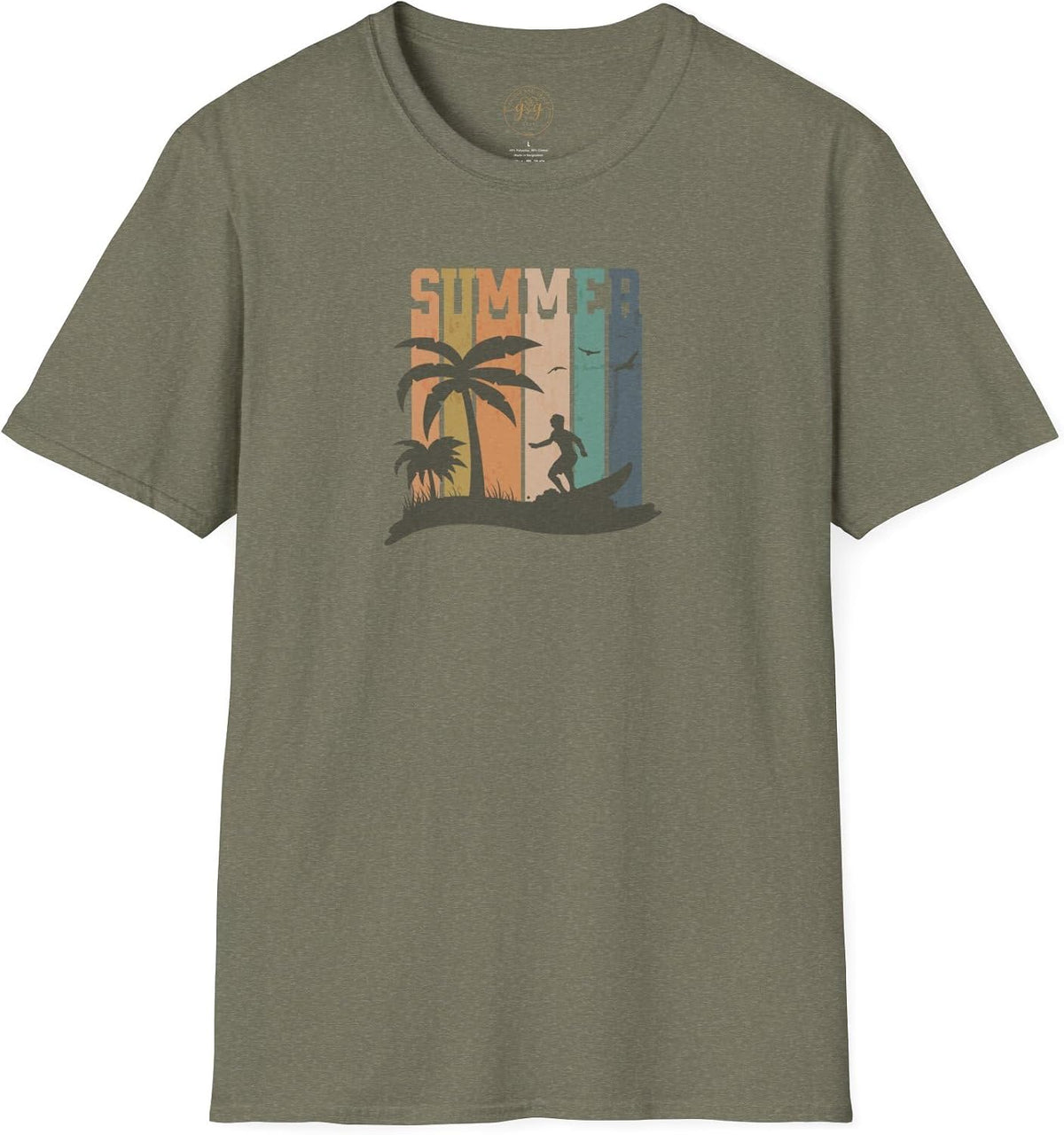 Retro Summer Beach T-Shirt - Heather Military Green