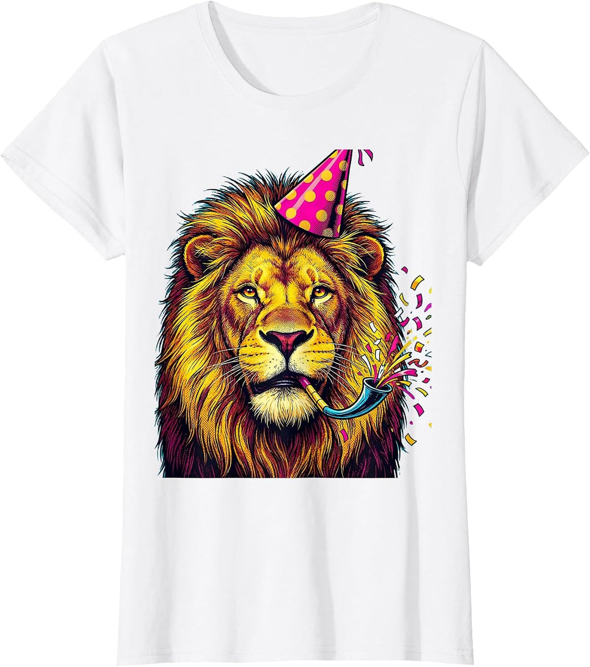 Party Animal Lion Celebration Graphic Tee T-Shirt - White