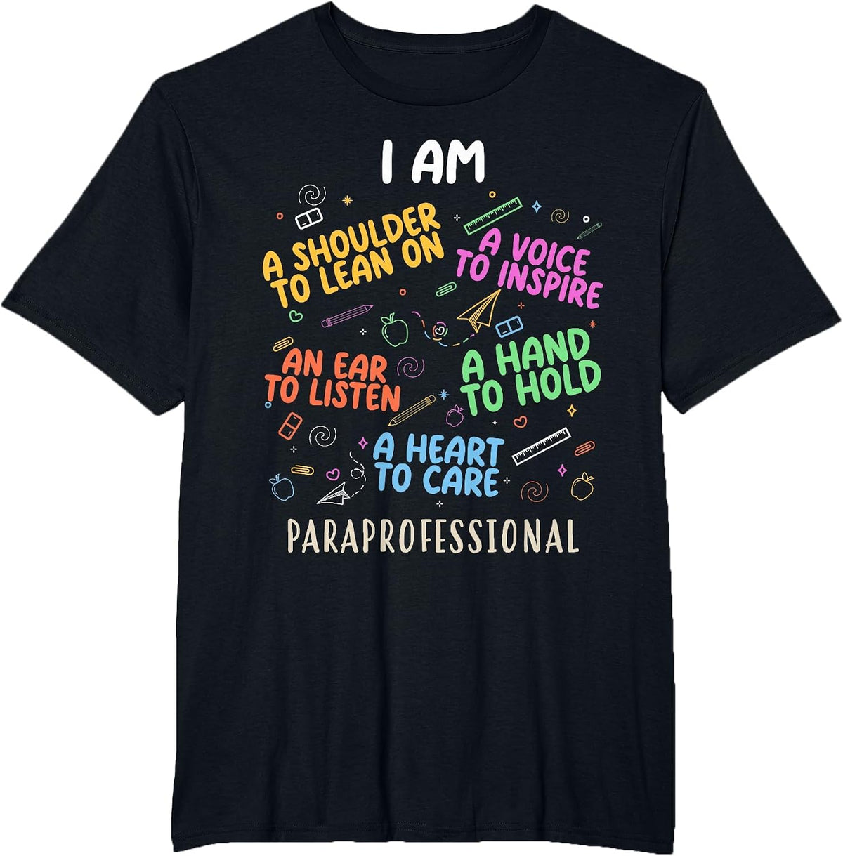 Funny Paraeducator Heart to Care Paraprofessional Teachers T-Shirt - Black