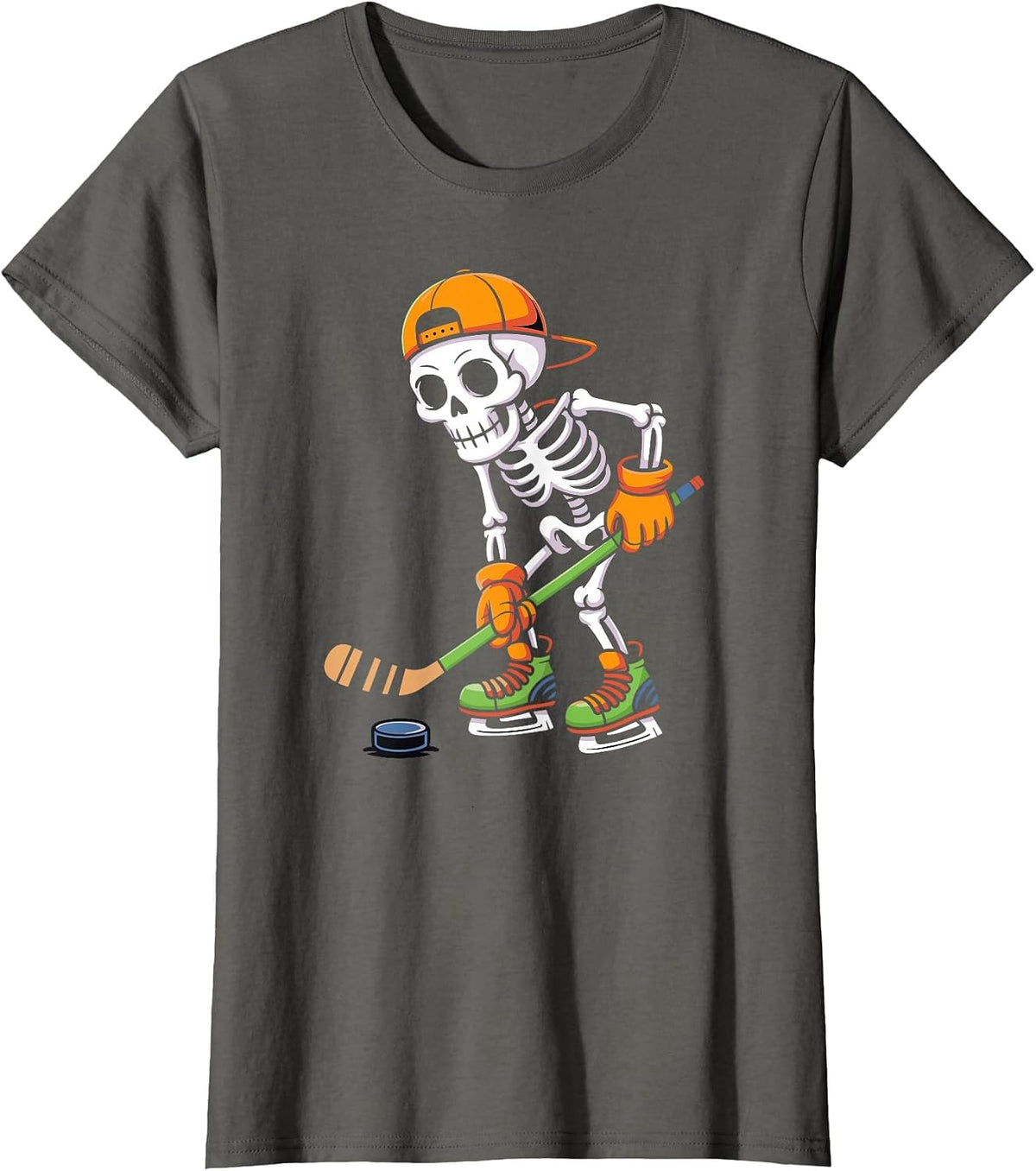 Skeleton Ice Hockey Halloween Costume Men Boys Hockey T-Shirt - Asphalt Grey