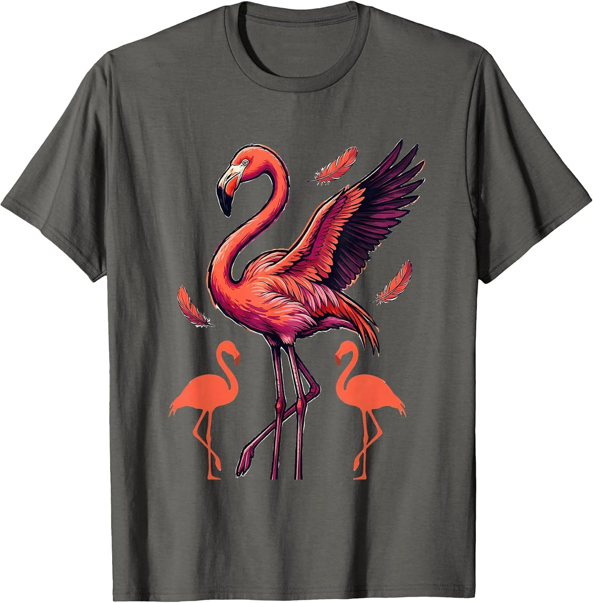 Men's Towering Coral Flamingo Funny Animal Humor Bird Lover T-Shirt - Asphalt Grey