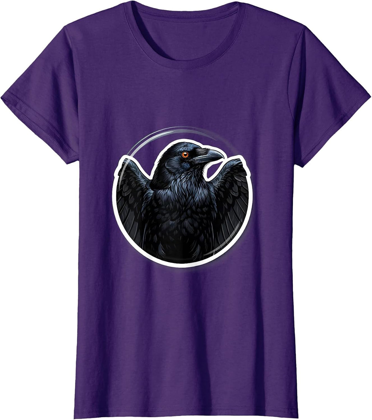 Women's Crow With Glowing Eye In Darkness Illustration T-Shirt - Purple
