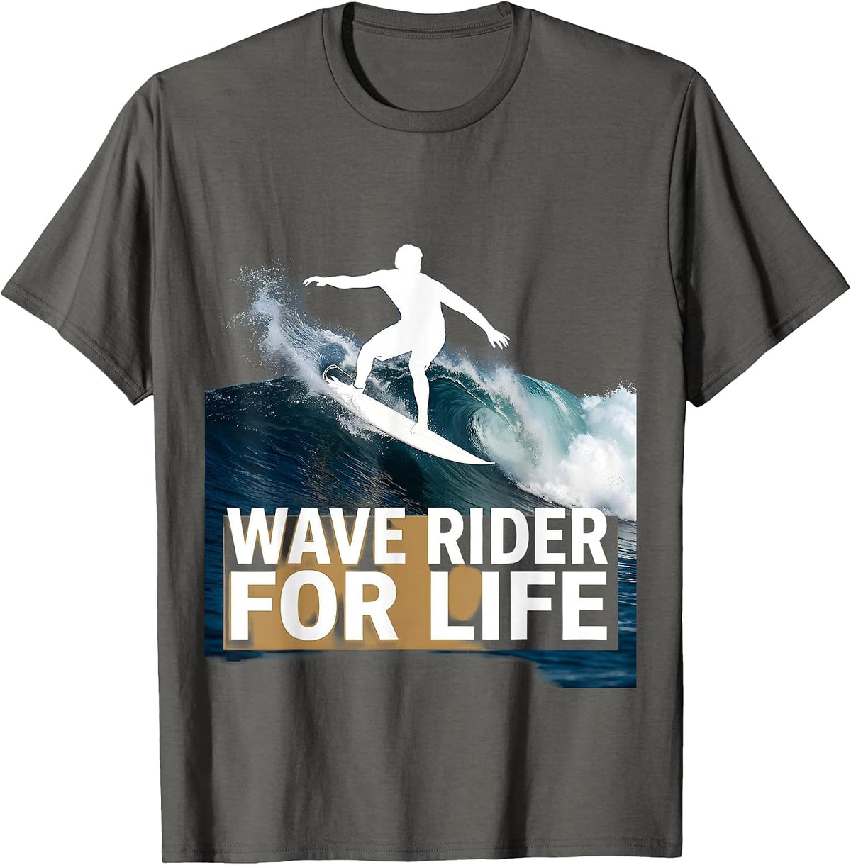 Wave Rider For Life Beach Surfing Design T-Shirt - Asphalt Grey