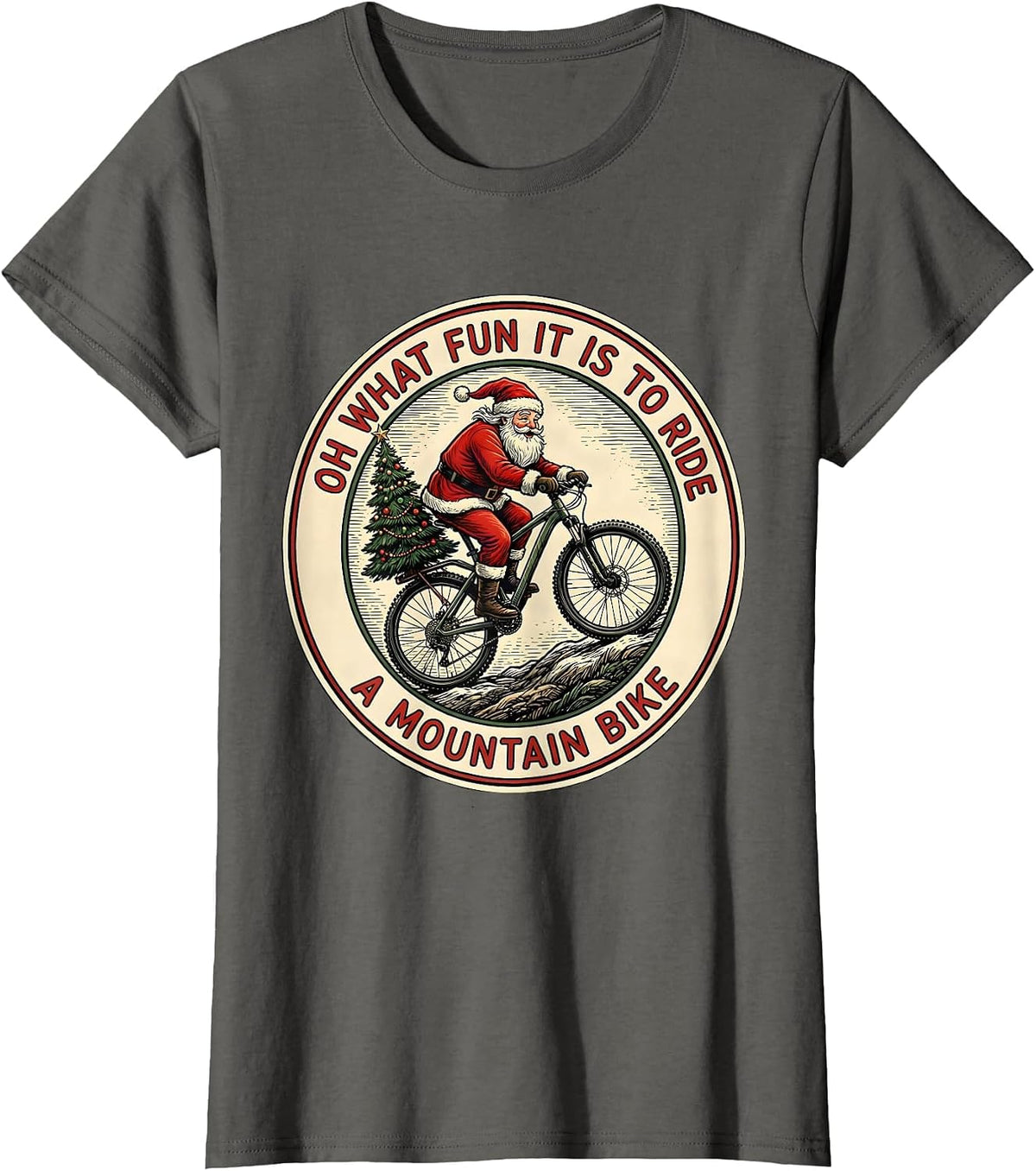 Women's Oh What Fun It Is To Ride A Mountain Bike Biker T-Shirt - Asphalt Grey
