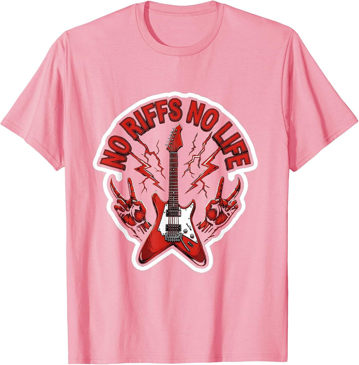 No Riffs No Life Metal Music Graphic Design T-Shirt - Pink