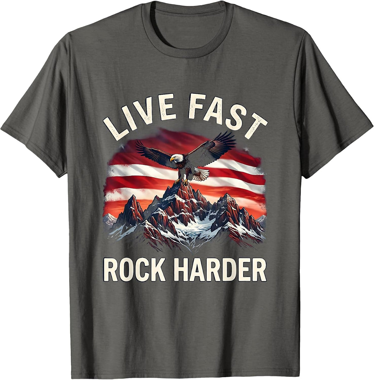 Live Fast Rock Harder 80s Rock Band Design T-Shirt - Asphalt Grey