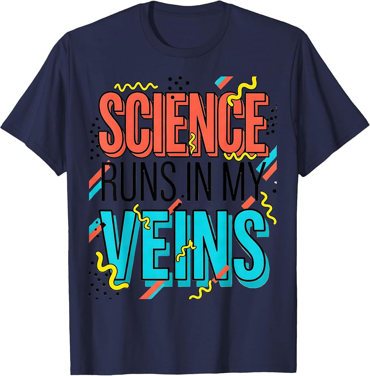 Men's Science Runs In My Veins Back to School Teacher T-Shirt - Navy Blue