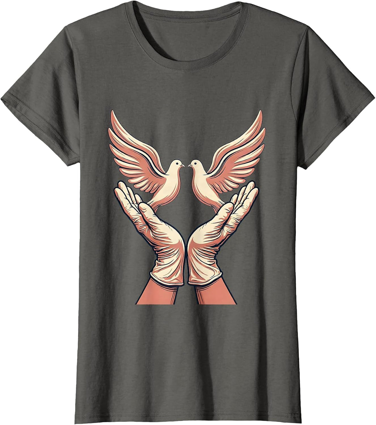 Women's Nurse Surgical Gloves Releasing Doves Graphic T-Shirt - Asphalt Grey