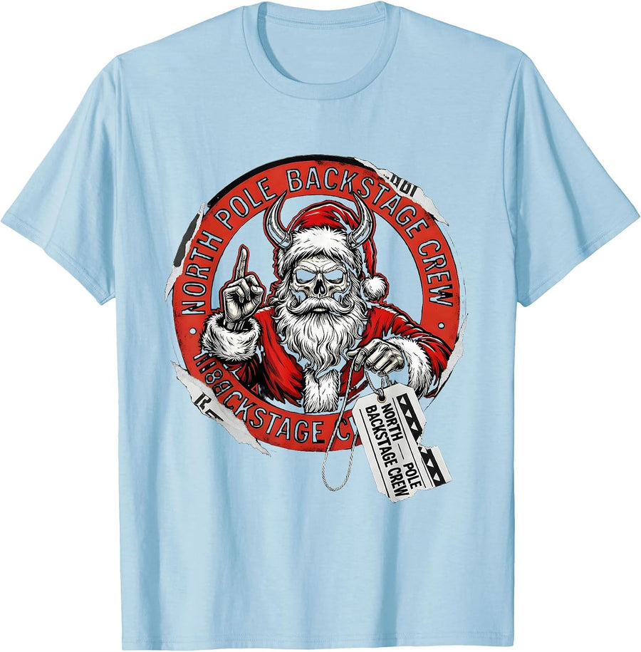 Men's North Pole Backstage Crew Punk Metal Santa Heavy Metal T-Shirt - Baby Blue