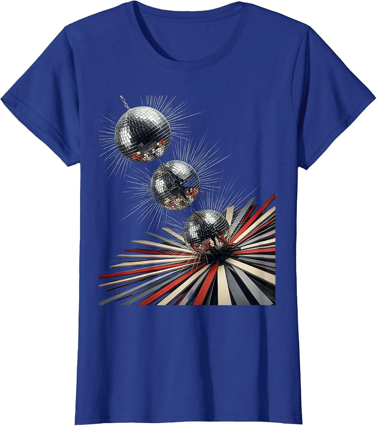 Women's Faceted Mirror Ball Retro Disco Party Costume T-Shirt - Royal Blue
