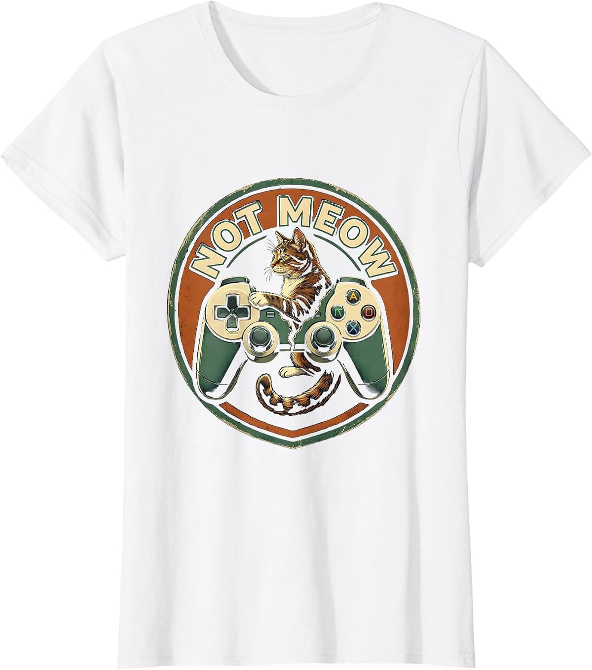 Not Meow Vintage Funny Cat Gamer Video Game Player Gift T-Shirt - White