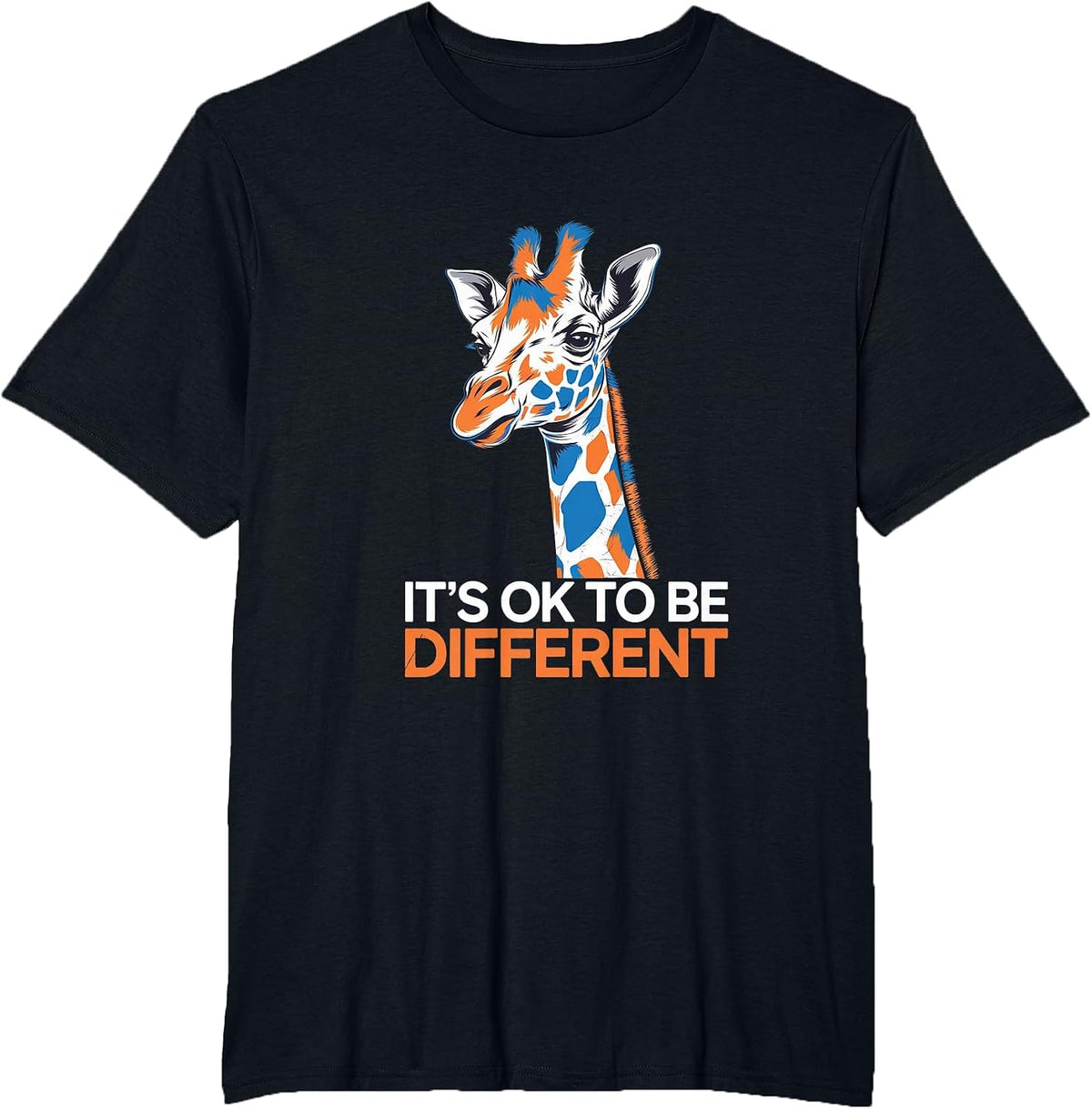 Giraffe Autism Autistic Awareness It's Ok to Be Different T-Shirt - Black