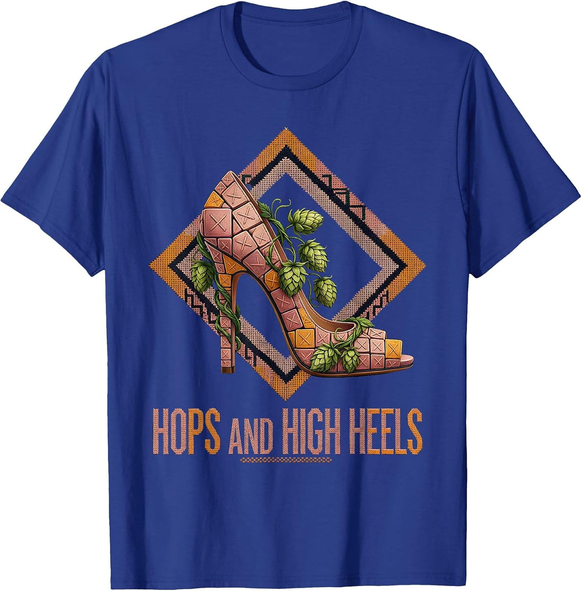 Men's Hops and High Heels Beer Lover Design T-Shirt - Royal Blue