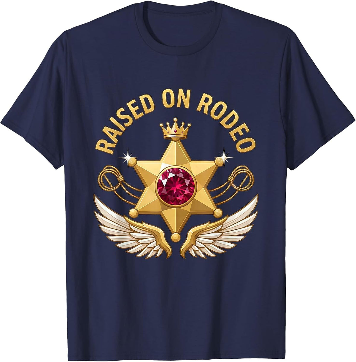 Raised on Rodeo Cowboy Western Design T-Shirt - Navy Blue