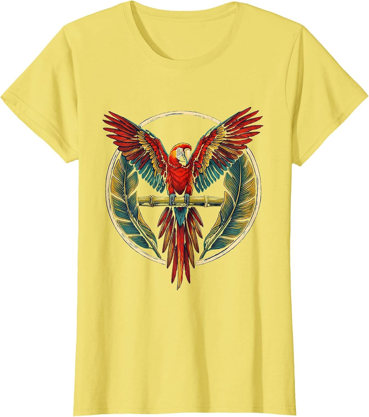 Tropical Parrot on Bamboo Hawaiian Design T-Shirt - Lemon Yellow