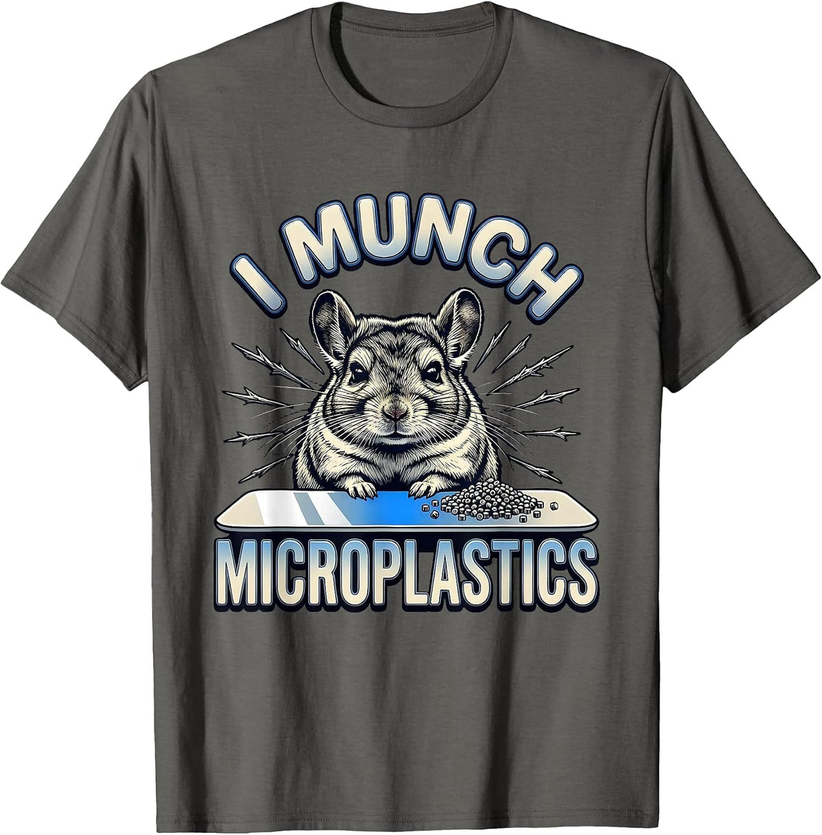 Men's I Munch Microplastics Funny Chinchilla Meme Absurdist Humor T-Shirt - Asphalt Grey
