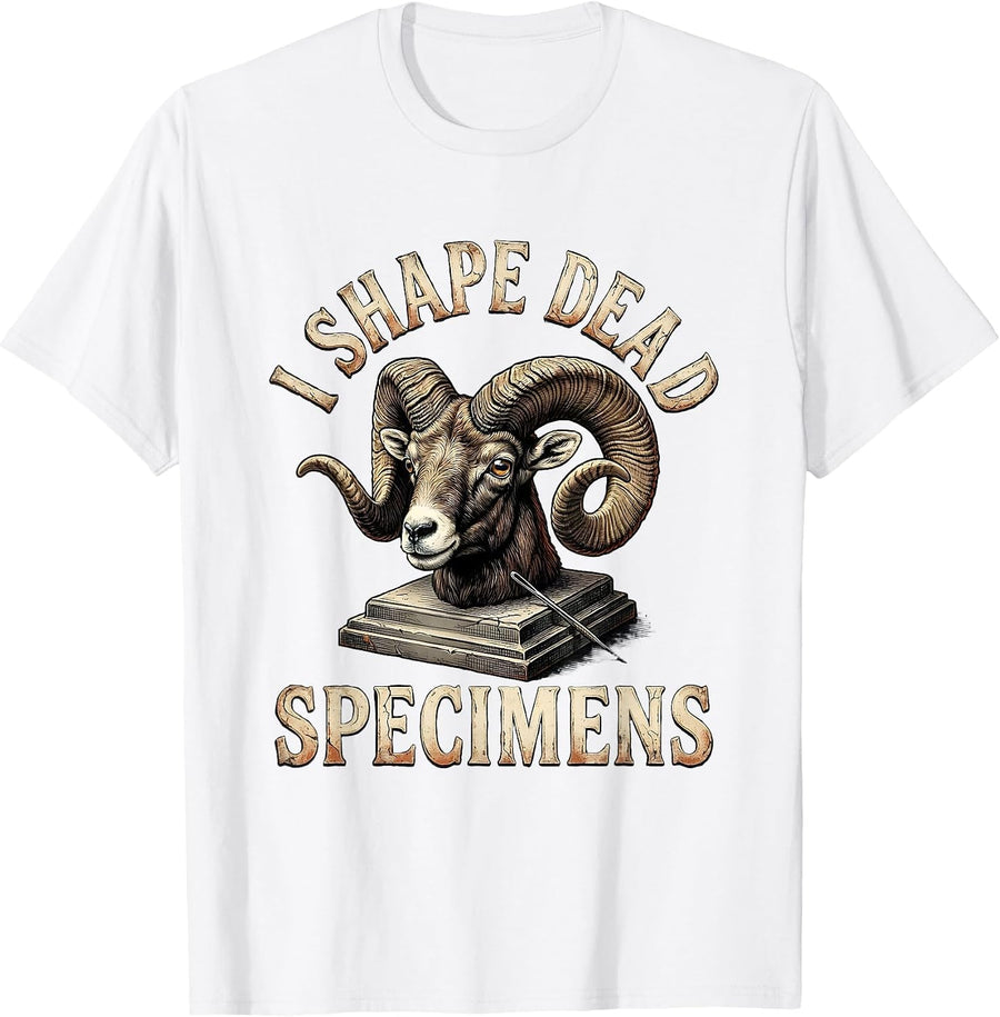 Men's I Shape Dead Specimens Distressed Taxidermist Gift Humor T-Shirt - White