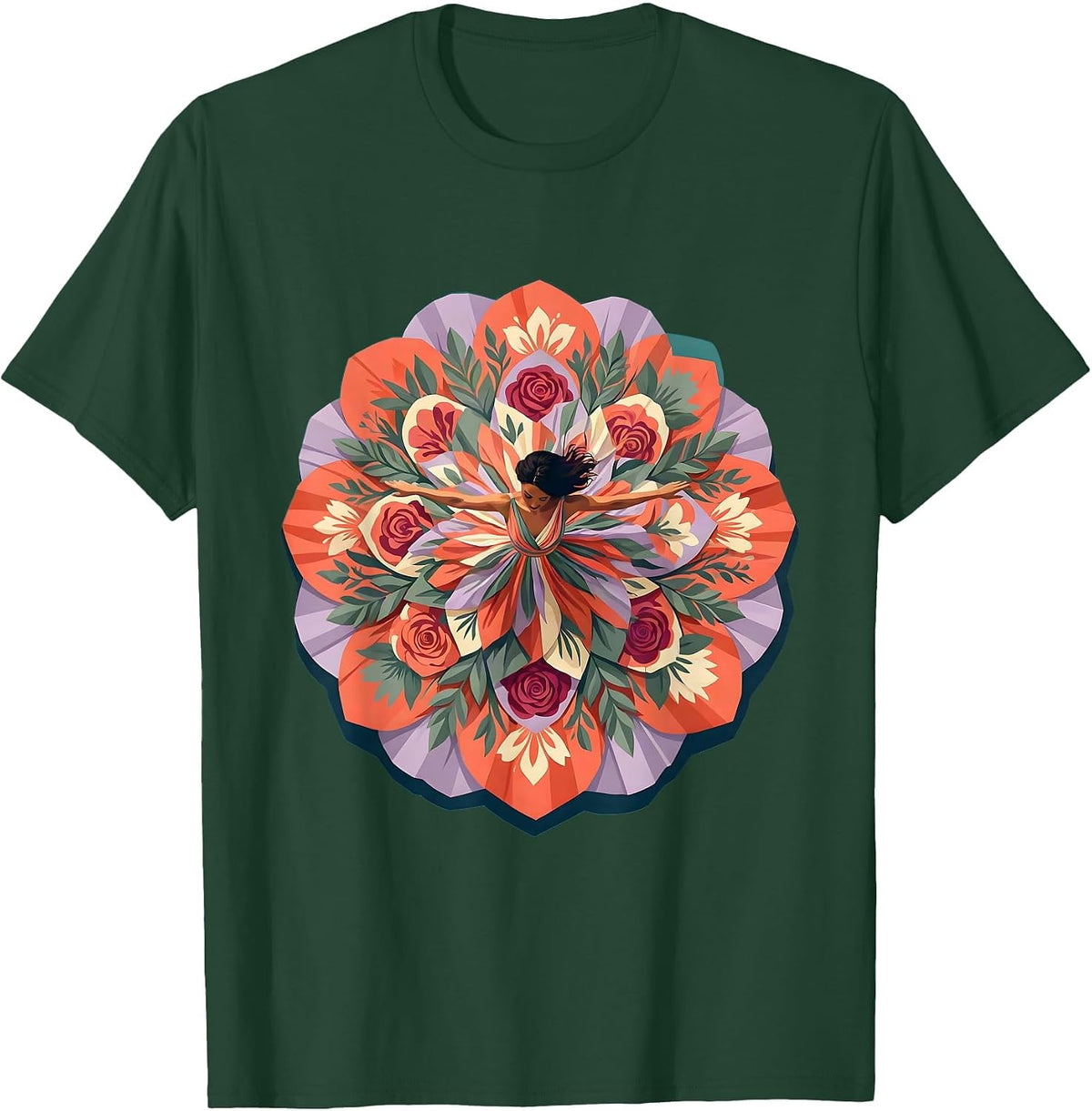 Men's Gigi Swirling Floral Dance Overhead View T-Shirt - Dark Green