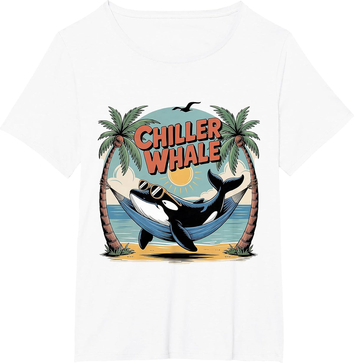 Chiller Whale Orca in Sunglasses in Hammock Beach Pun Funny T-Shirt - White