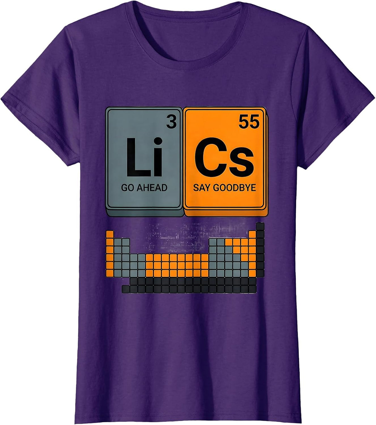 Women's Lithium: Go Ahead. Cesium: Say Goodbye. Funny Science T-Shirt - Purple