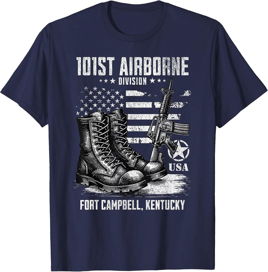 101st Airborne Division Fort Campbell Kentucky Veteran T-Shirt - Navy Blue
