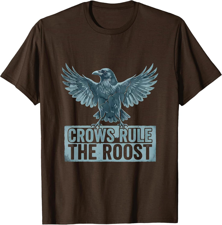 Men's Crows Rule the Roost Bold Bird Graphic Design T-Shirt - Brown