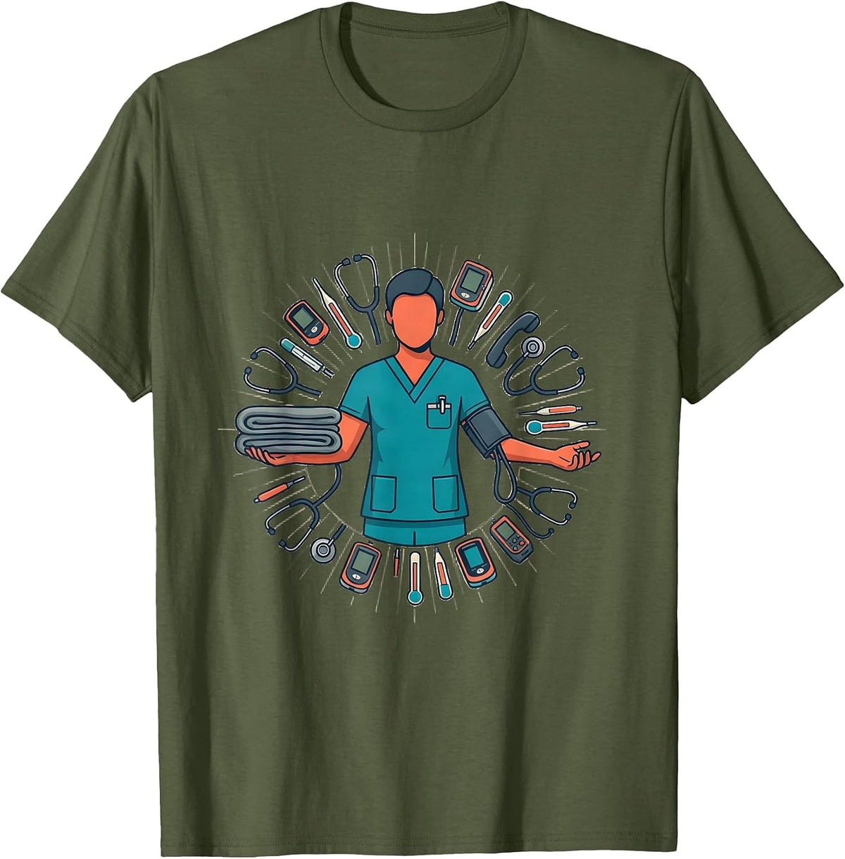 Patient Care Technician Appreciation Week Gift Flat Vector T-Shirt - Olive Green