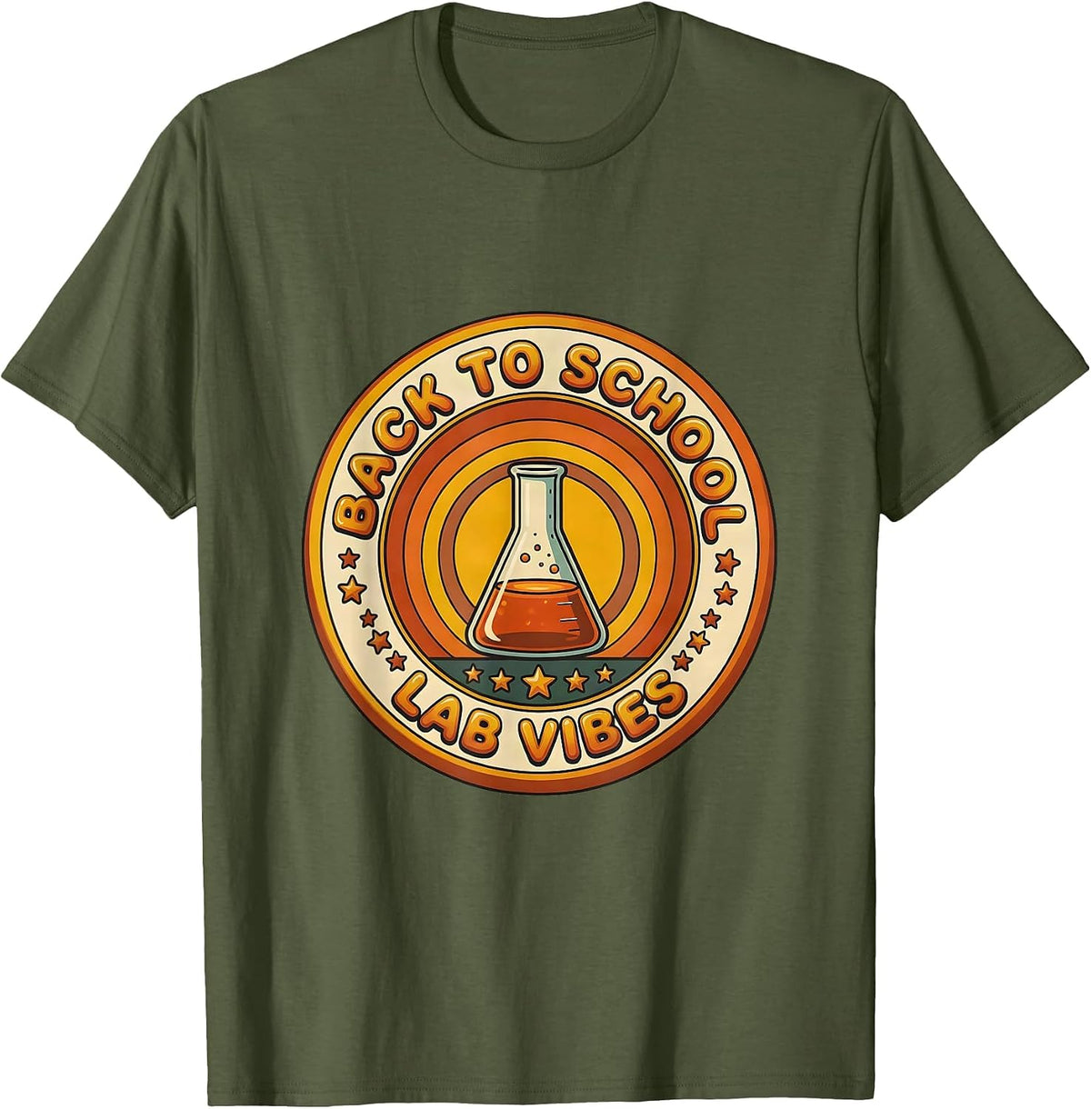 Back to School Lab Vibes Science Teacher Design T-Shirt - Olive Green