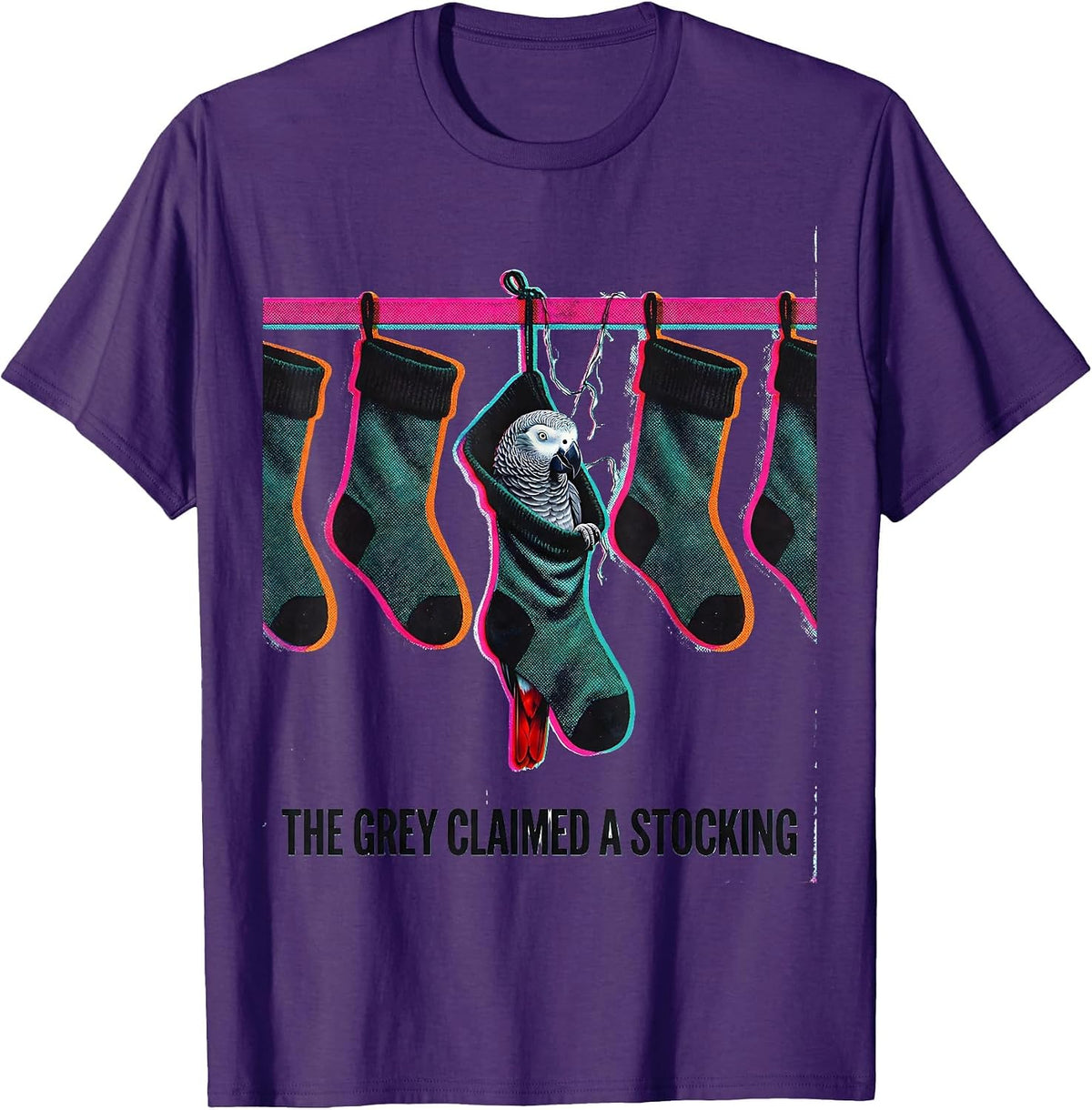 The Grey Claimed A Stocking Whimsical Parrot Lover Christmas T-Shirt - Purple