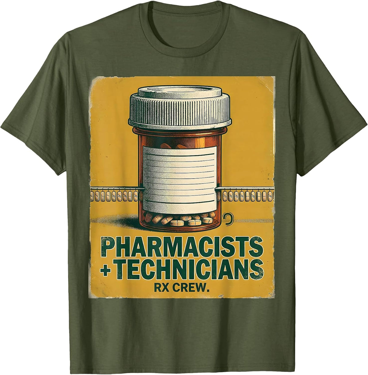 Men's Pharmacists + Technicians, Rx Crew Vintage Pharmacy Squad T-Shirt - Olive Green