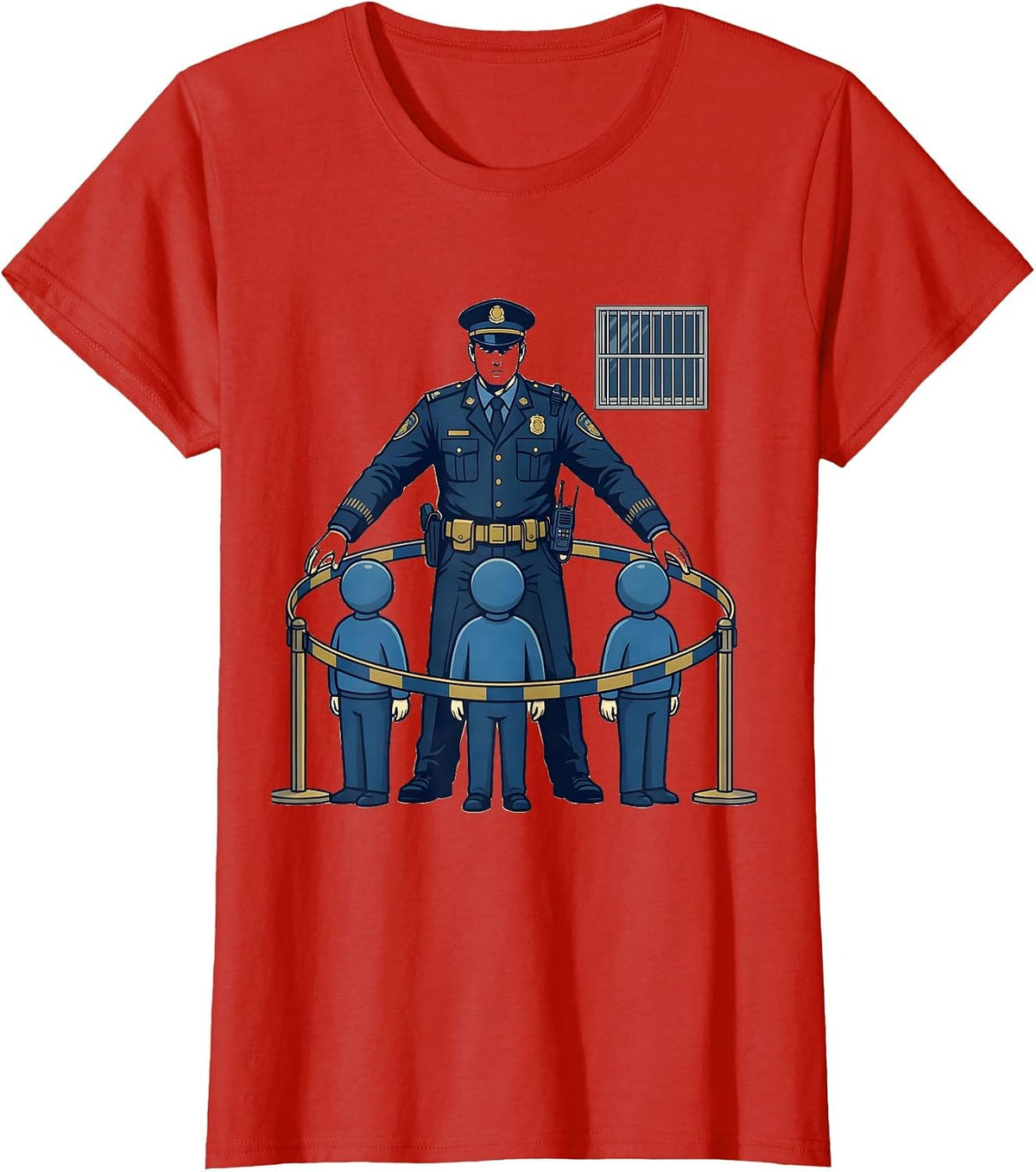 Police Officer Folding Queue Barrier Humor Law Enforcement T-Shirt - Red