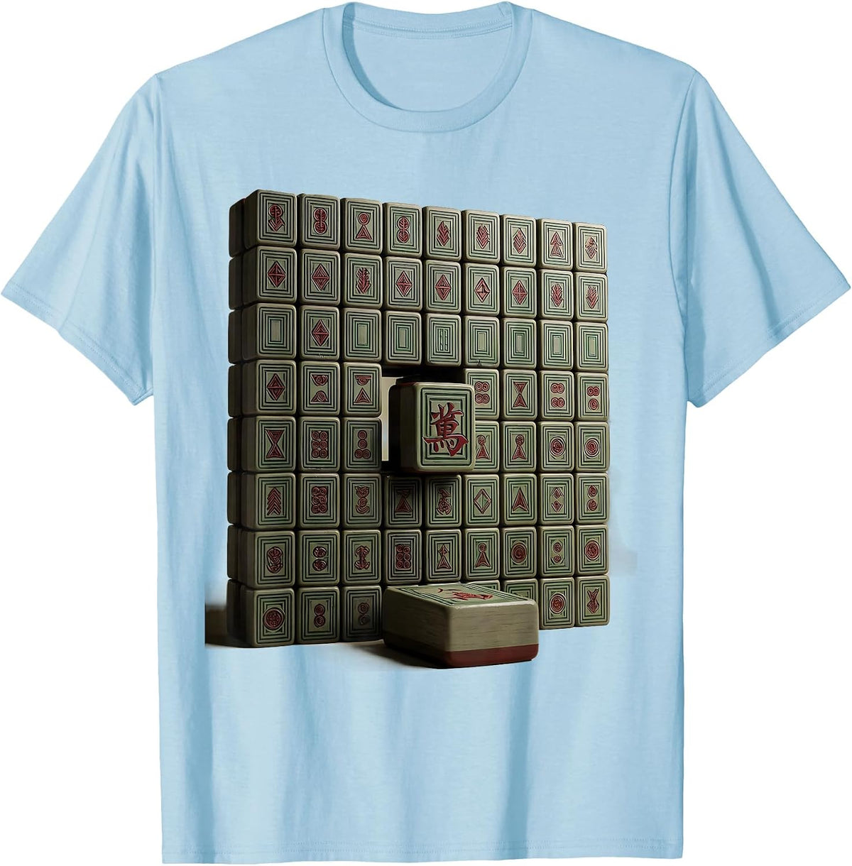 Men's Mahjong Rack Monumental Tile Bridge Player Humor T-Shirt - Baby Blue