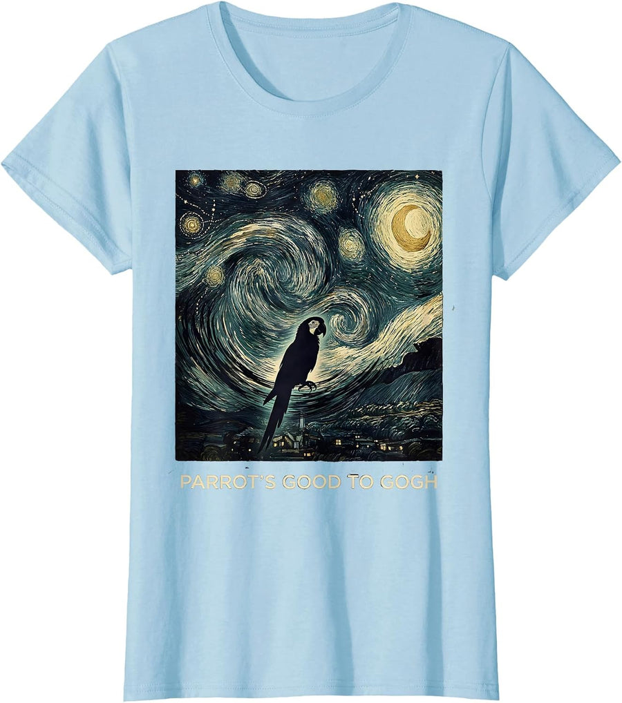 Women's Parrot's Good To Gogh Vintage Parrot Lover Animal Art Meme T-Shirt - Baby Blue