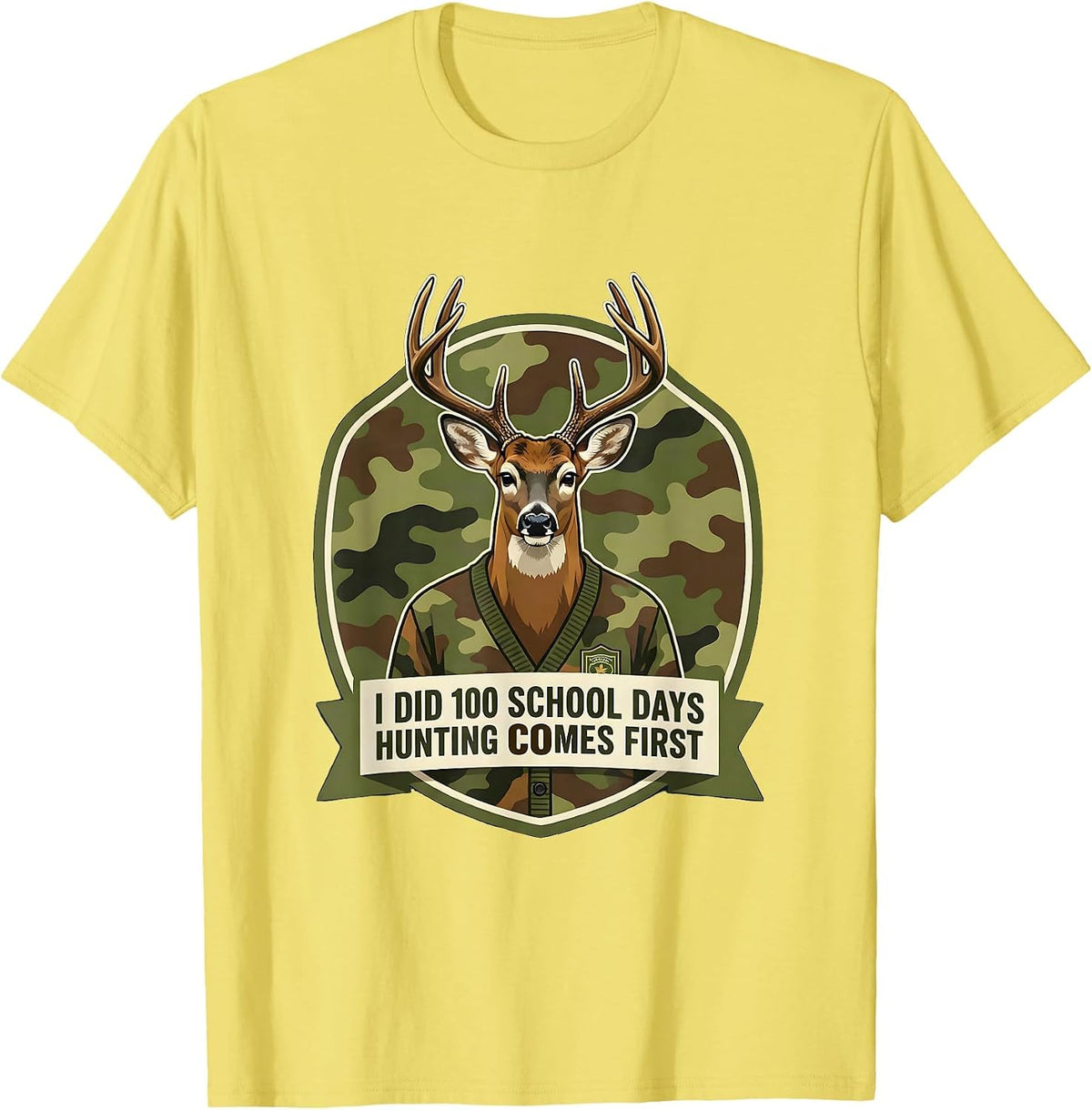 Men's I Did 100 School Days, Hunting Comes First Boys T-Shirt - Lemon Yellow