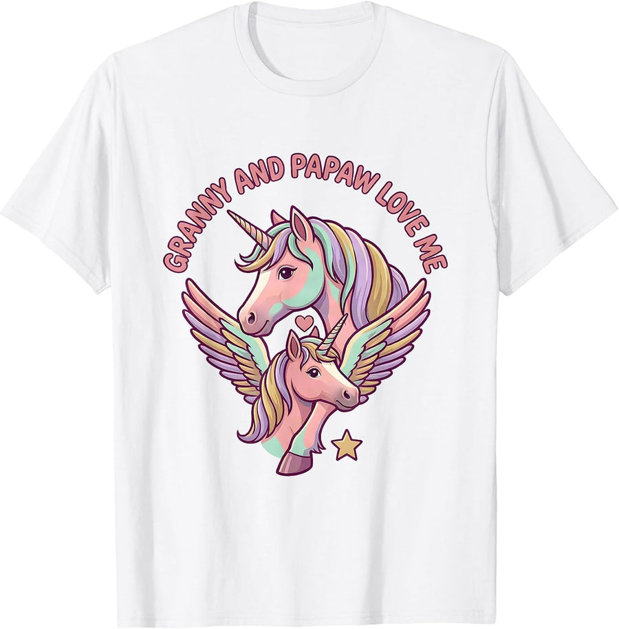 Men's Granny And Papaw Love Me Cute Unicorn Grandchild Gift T-Shirt - White